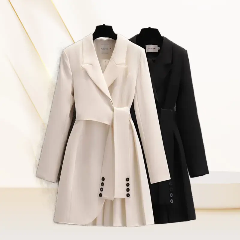 Vendita all'ingrosso autunno inverno nuovo Design cappotto abito lungo da donna dimagrante a vita alta