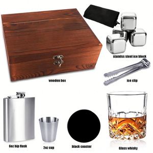 Set de Regalo con Logotipo Personalizado: Vaso de Whisky de 6oz, Vaso de Acero Inoxidable de 2oz, Posavasos Negro, Bloque de Hielo, Pinza para Hielo y Caja de Madera - Product Image 2