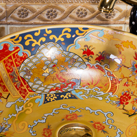 Luxe Famille Rose Art Bassin Céramique Comptoir Lavabo Rond Coloré Évier Salle De Bains Moderne Toilette Lavabo En Céramique
