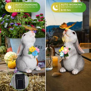 Statues d'extérieur de jardin solaire <span class=keywords><strong>lapin</strong></span> et <span class=keywords><strong>papillon</strong></span> avec 5 lumières LED-Jardin, pelouse, patio, balcon, ornement de cour - Product Image 3