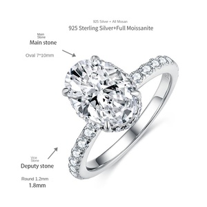 Bijoux fins, bague de fiançailles classique ovale en moissanite 2,5 carats <span class=keywords><strong>7</strong></span>*10 mm, argent sterling S925 plaqué or platine, diamant <span class=keywords><strong>pour</strong></span> femmes - Product Image 6