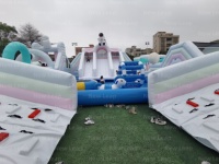 Parc d'attractions New Leap Space Underwater World, château gonflable blanc avec toboggan combiné, parcours d'obstacles Yuedong