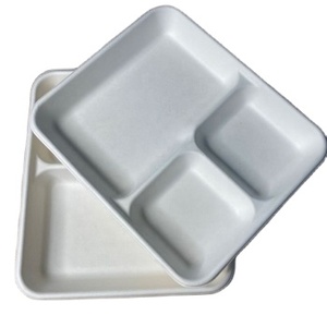Déjeuner <span class=keywords><strong>repas</strong></span> plateaux compostable bagasse <span class=keywords><strong>plateau</strong></span> 3 <span class=keywords><strong>compartiments</strong></span> restaurant utilisé fibre végétale plateaux alimentaires écologiques - Product Image 1
