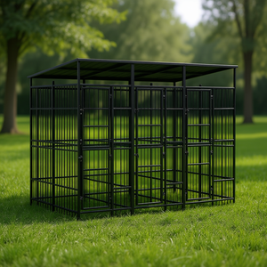 Grand chenil pour chien en acier noir thermolaqué, extérieur, avec toit et porte coulissante pour grands chiens - Product Image 2