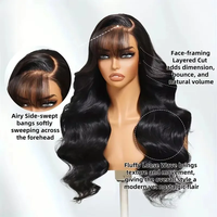Pre Everything Flauschige Body Wave Echthaarperücken, kleberlos, 250% 13x4 HD Lace Front Perücke mit Air Bangs, intakte Schuppenschicht, Rohhaarperücken