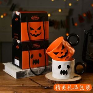 Pumpkin-Patterned <b>Mugs</b> <b>Halloween</b> Gift Ceramic <b>Mug</b> Gift Set with Round Handle - Product Image 2
