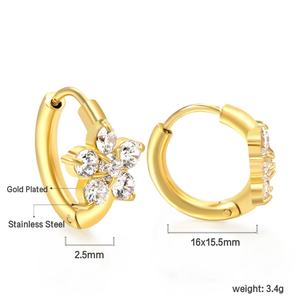 Pendientes de Aro con Diseño de Flor, Elegantes y Modernos, en Acero Inoxidable Chapado en Oro de 18K con Circonita Cúbica, para Mujer - Product Image 2
