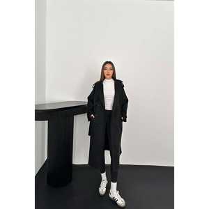 Wholesale <b>Women's</b> Casual <b>Black</b> Suede Trench <b>Coat</b> with Raglan Sleeves Winter Cotton and <b>Wool</b> Filled Custom Length - Product Image 4