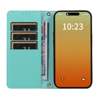 Étui portefeuille en cuir PU grain litchi avec porte-cartes, dragonne et béquille pour iPhone 12 Pro Max/12 Pro/12/12 Mini