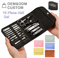 Nouveau produit, kit de coupe-ongles portable en acier inoxydable, cadeau pour femmes, ensemble de manucure, 16 pièces, ensemble complet d'outils pour les ongles avec étui en PU