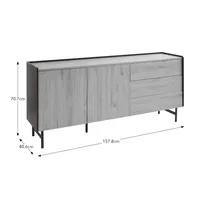 Buffet en bois, armoire de rangement autoportante, 2 portes, 3 tiroirs, pieds en métal, armoire moderne pour salon