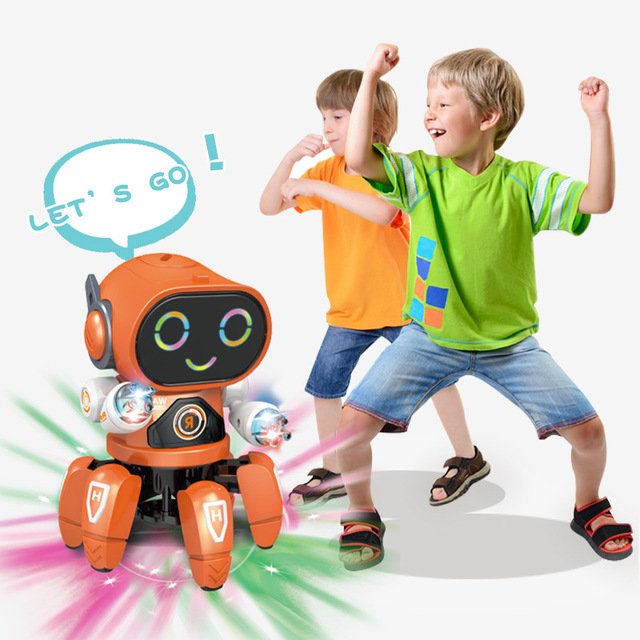 Kids Smart Electronic Humanoid Robot Toy Intelligent B/O Six Claws Walking Mechanical Dancing Robot With Light Music