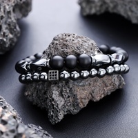Bracelet Personnalisé en Pierre Naturelle Hématite Thérapeutique, Bijou Homme Hématite