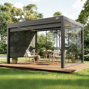 Pérgola Retráctil Automática <span class=keywords><strong>de</strong></span> Aluminio con Motor, Bioclimática, Moderna, Personalizable, con Techo <span class=keywords><strong>de</strong></span> Cristal y Persianas Ajustables para Jardín - Product Image 1