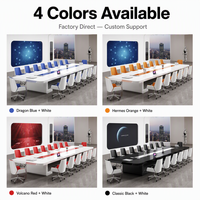 Mesa de Conferencia Blanca Premium para Oficina con Centro de Energía Integrado, HDMI, USB, Base Optimizada, 80 mm de Grosor, 4 Colores, Fabricante OEM
