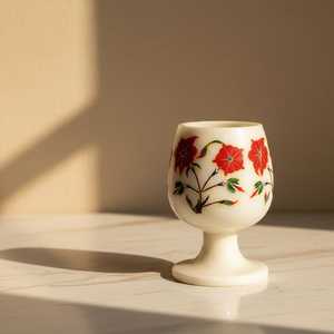 Copa de Vino de Mármol Artística y Elegante con Base Blanca y Diseño Floral Moderno Hecho a Mano, Cristalería Decorativa con Patrón Floral de Inspiración Vintage - Product Image 5