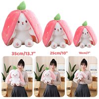 Peluche Réversible Lapin Fraise Convertible, Peluches Moelleuses Amusantes de Pâques, Lapin Doux, Jouets Faits sur Mesure