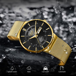 Montre-bracelet analogique pour homme LIGE LG9949, échantillon en acier <span class=keywords><strong>doré</strong></span>, maille minimaliste, étanche, quartz, montres classiques de luxe pour hommes - Product Image 4