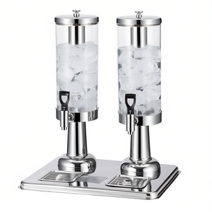 Distributeur de boissons double en acier inoxydable argenté, 6 L chacun, avec cylindre à glace et robinet standard pour usage commercial - Product Image 1
