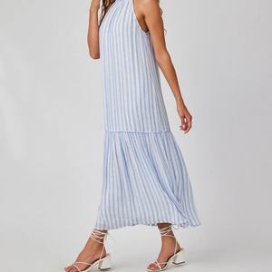 Robe en lin décontractée pour femme, nouvelle mode, rayée, longueur midi, en coton, idéale pour l'été – Vente chaude OEM - Product Image 3