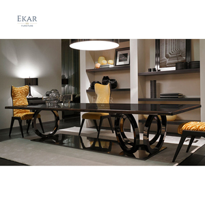 Yeni tasarım lüks büyük 6/8 koltuklu uzun masa lüks yemek odası mobilyası <span class=keywords><strong>Metal</strong></span> bacak Oval dikdörtgen şekli yemek masası seti - Product Image 4