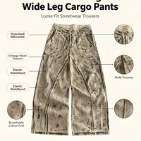Pantalon cargo ample délavé et déchiré pour homme, style streetwear, avec logo personnalisé, coupe vintage et décontractée, vente en gros