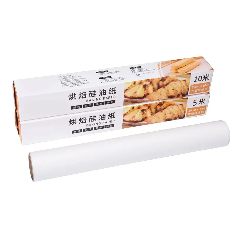 Papel revestido de silicone para assar, rolos de papel para fritadeira com logotipo personalizado, polpa de madeira virgem dupla face