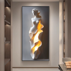 Decorazione Murale in Rilievo Astratto Figura Femminile Sensuale Ingresso Portico Bianco Nero Grigio Dipinto in Porcellana Cristallina 3D per Corridoio - Product Image 1