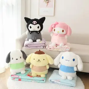 Sanrio Kuromi Melody Plush Toys Cute Pillow Blanket 2-in-1 Soft Stuffed Doll Sofa Cushion Carpet Air Conditioning Girl Xmas Gift