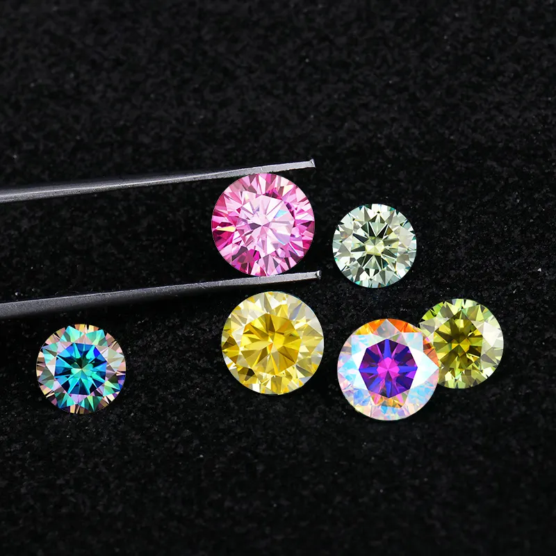 Grosir Gra VVS Lab warna alami putih kuning ungu hijau merah muda merah hitam abu-abu biru 0,5 ct 5mm batu longgar moissanite berlian