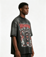 T-shirt pour homme en coton 100% lourd, imprimé Kornit personnalisé, écologique, séchage rapide, effet vintage, délavé au soleil, déchiré, rouge diable