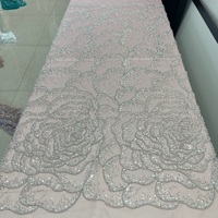 Tissu en maille brodé de fleurs de roses à paillettes de luxe, paillettes brillantes pour robes de soirée de mariage, vente en gros