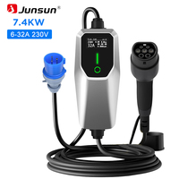 Chargeur EV Junsun Type 2 monophasé 230V 7,5KW, chargeur portable rapide pour véhicules électriques, boîte de charge EV 6-32A, chargeur avec prise CEE 10m