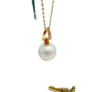 Pendentif en argent S925 avec perles rondes de 10-13 mm, collier en jade tendance à faire soi-même avec support vide, accessoire 31028 - Product Image 5