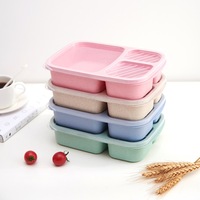 Boîte à lunch bento en plastique à 3 compartiments, compatible micro-ondes et lave-vaisselle, en paille de blé, pour la préparation des repas et le stockage des aliments, emballage alimentaire