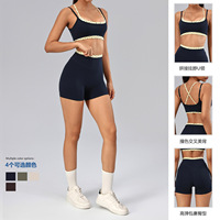 Ensemble de vêtements de sport pour femmes personnalisé en 2 pièces, nylon et élasthanne, anti-transpiration, faux crop top deux pièces et short de sport
