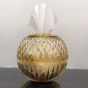 Luxury Furniture Decorative Colorful Desktop Glass Tissue Case Container Handmade Crystal Tissue Box For Home Decoration