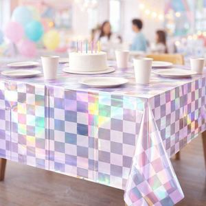 Iridescent Checkered PE Plastic Shiny Reusable Table Cover for Wedding Birthday Party Decorations <b>Tablecloth</b> - Product Image 3