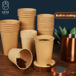 Customized Printed Logo Eco Friendly Brown Kraft Disposable Paper Coffee Cup Paper Tea Cup With Lid