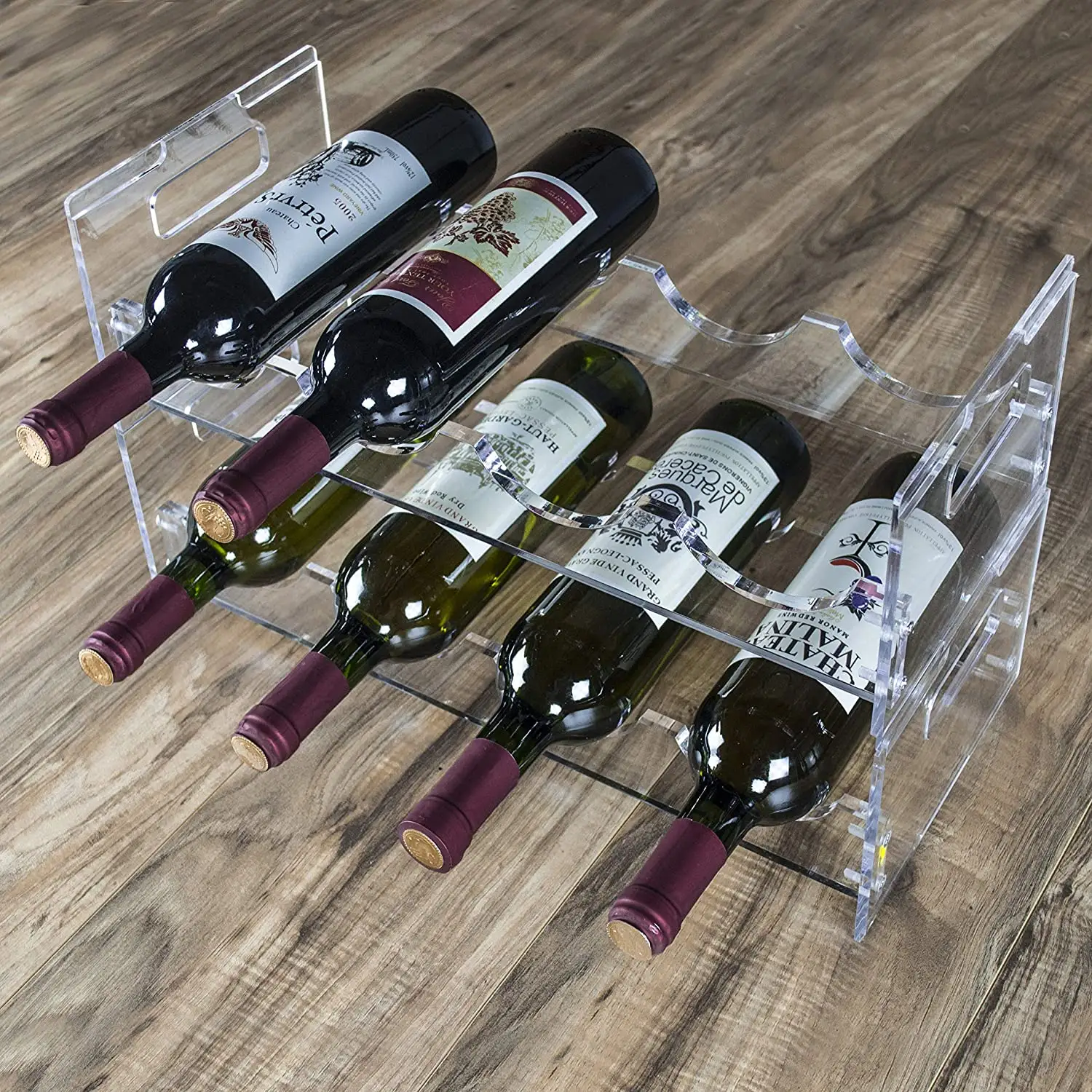 Premium Clear Acryl stapelbar Wein regal Weinflaschen halter mit Ausschnitt Griff Display halten für 4 bis 8 Flaschen