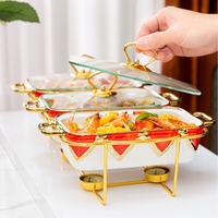 Ensemble de trois pièces en céramique nordique, cocotte rectangulaire dorée pour la cuisson et le maintien au chaud, vaisselle et assiettes pour services hôteliers