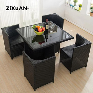 Meubles d'extérieur de haute qualité, imperméables, blancs, 4 ensembles de tables et chaises en rotin avec tiroir - Product Image 1