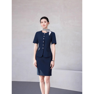 Airline Uniform Women Short Sleeve Jacket Skirt Set <b>Professional</b> Summer Workwear For Flight Attendant Commute - Product Image 3