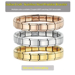 Bracciale Modulare Unisex in Acciaio Inossidabile Italiano, Catena Placcata Argento e Oro, Design Compatto di Nicchia, Fai-da-te, Delicato e Versatile - Product Image 1