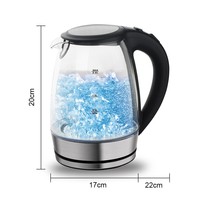 Bouilloire électrique sans fil en verre borosilicate haute performance 2000W, 2 litres, avec contrôle de température et lumière LED