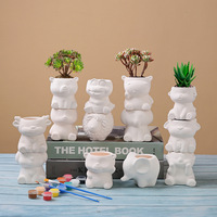 Pot à succulentes en céramique minimaliste, motif animal de dessin animé, cuit au four, bricolage, jardinage à domicile transfrontalier
