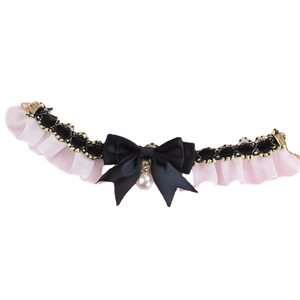 Collar de cuello de perro perla con lazo elástico de encaje elegante collar de cuello de flor para perro pequeño - Product Image 4