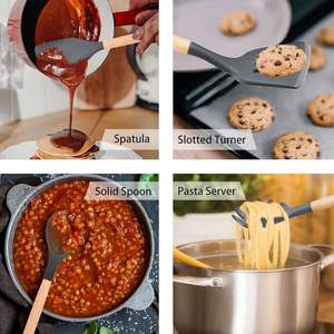 Lot de 33 ustensiles de cuisine personnalisés en silicone avec manche en bois, spatules mélangeuses antiadhésives pour batterie de cuisine - Product Image 4