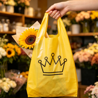 Sac de courses en plastique jaune imprimé couronne noire, jetable, imperméable, pour épicerie, emballage en gros