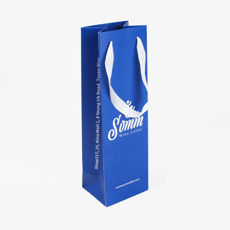 Custom Design Logo stampato sacchetti di carta riciclabile con maniglie in corda eco-friendly regalo Shopping Bag per vino Champagne Packaging